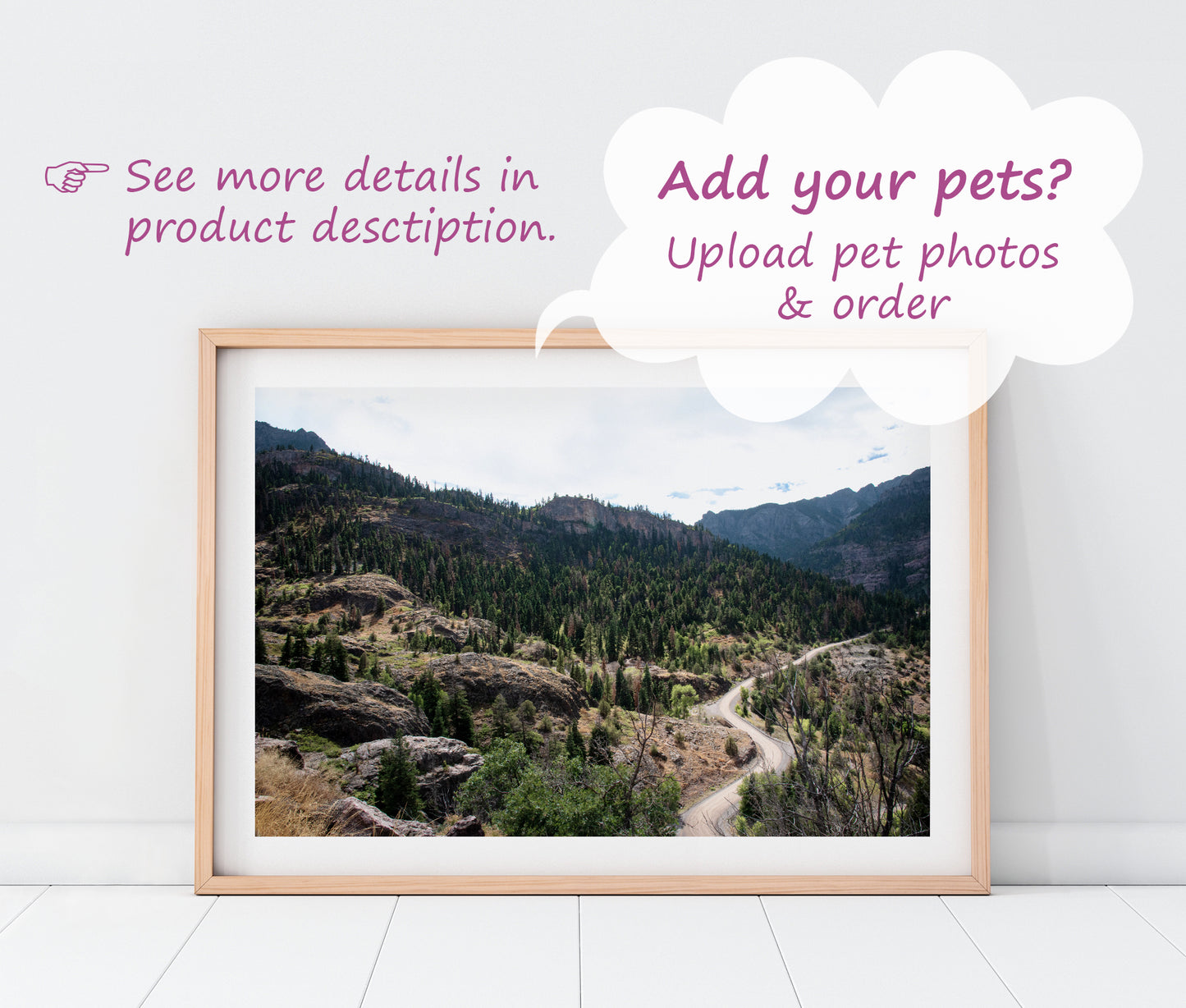 Custom Pet Portrait | Ouray Colorado Mountain Road Landscape Photo Print (Horizontal) | Boho Wall Art