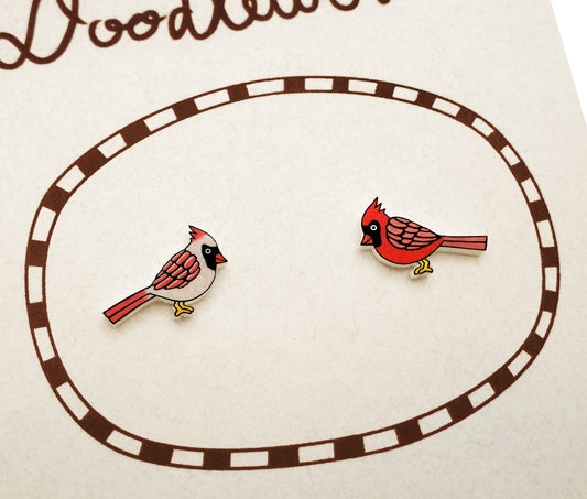 Tiny Cardinal Stud Earrings | Hypoallergenic Handcrafted Red Bird Jewelry
