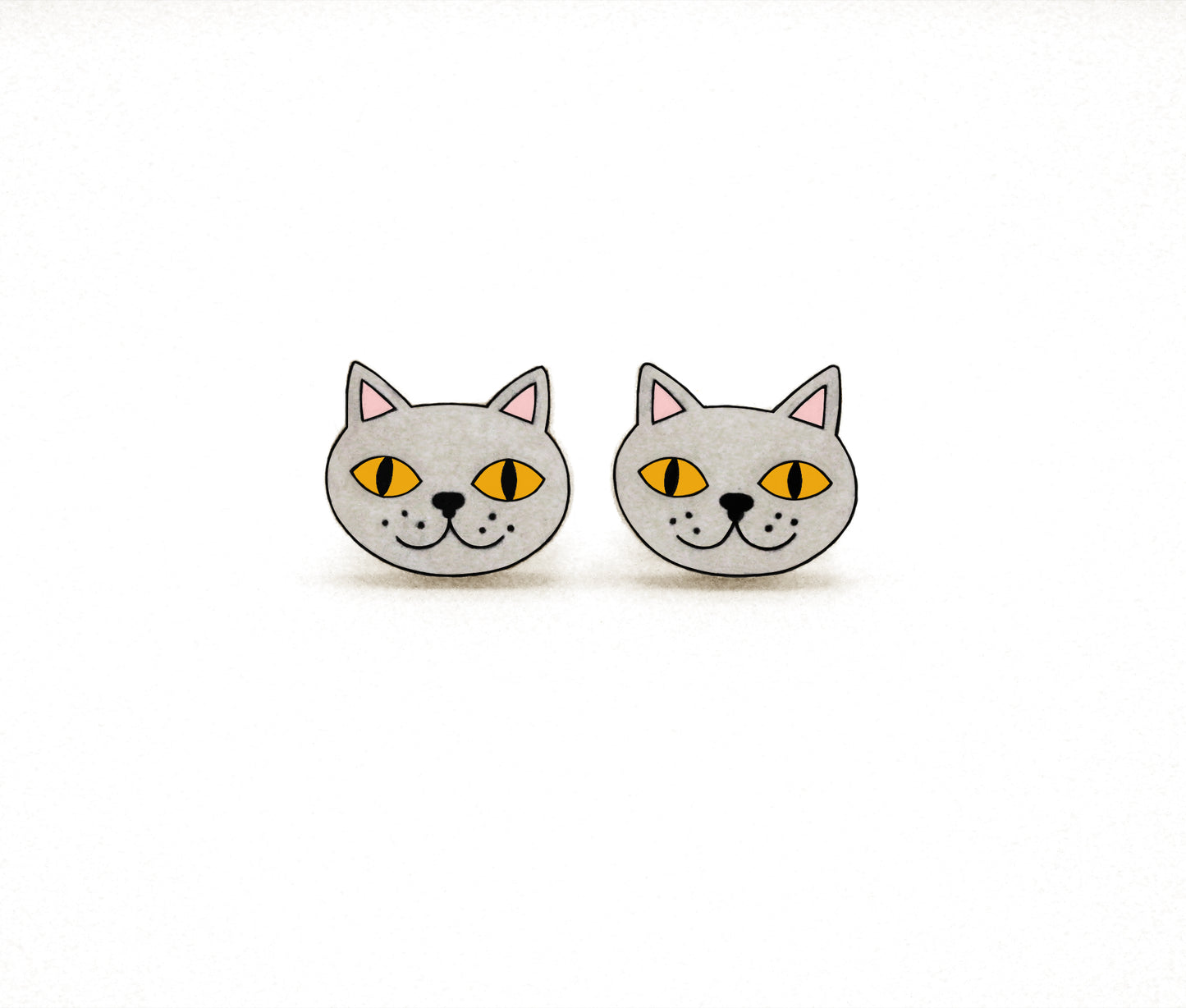 Lilac Light Gray Silver British Shorthair Cat Stud Earrings