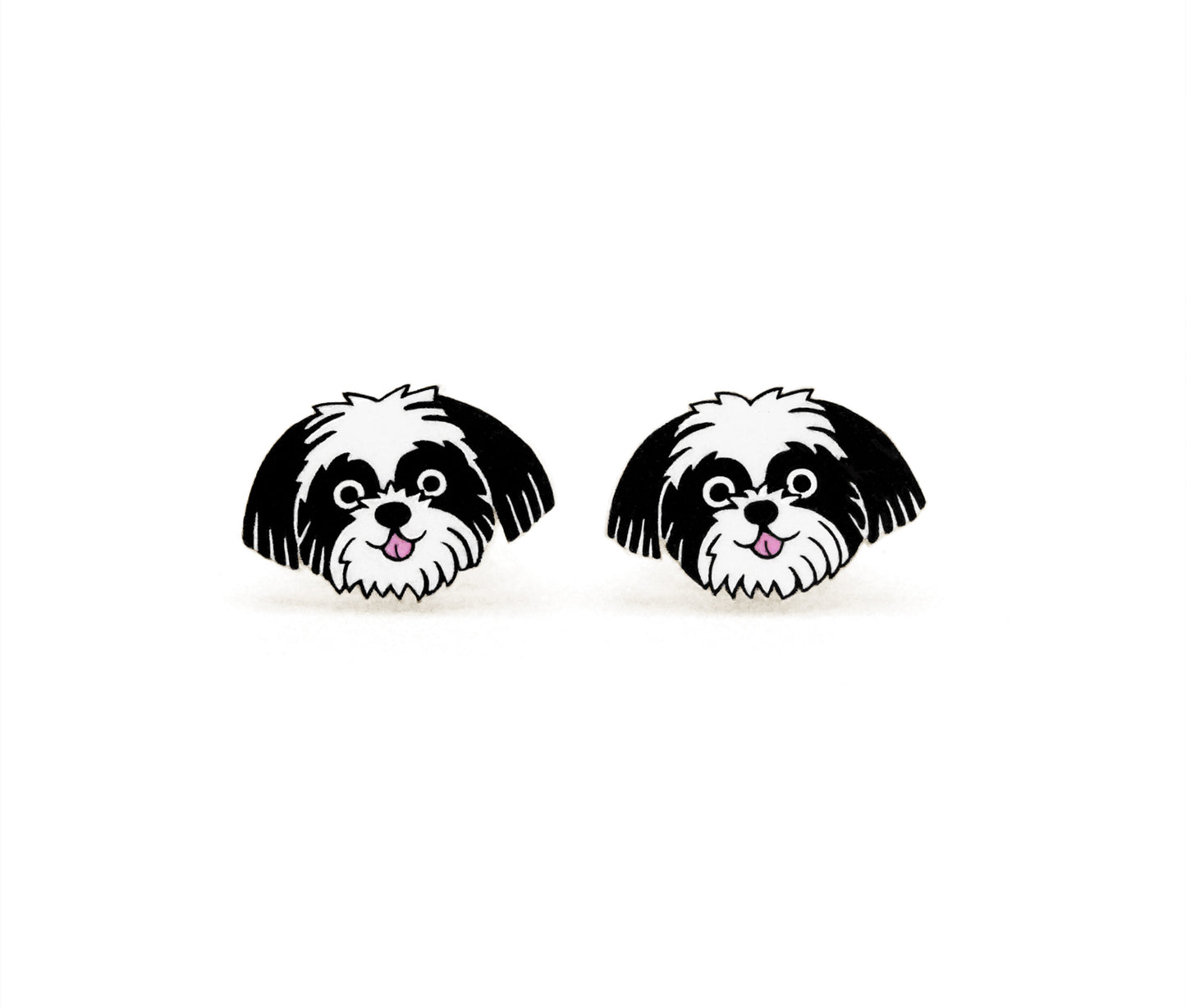 Black White Parti Shih Tzu Stud Earrings