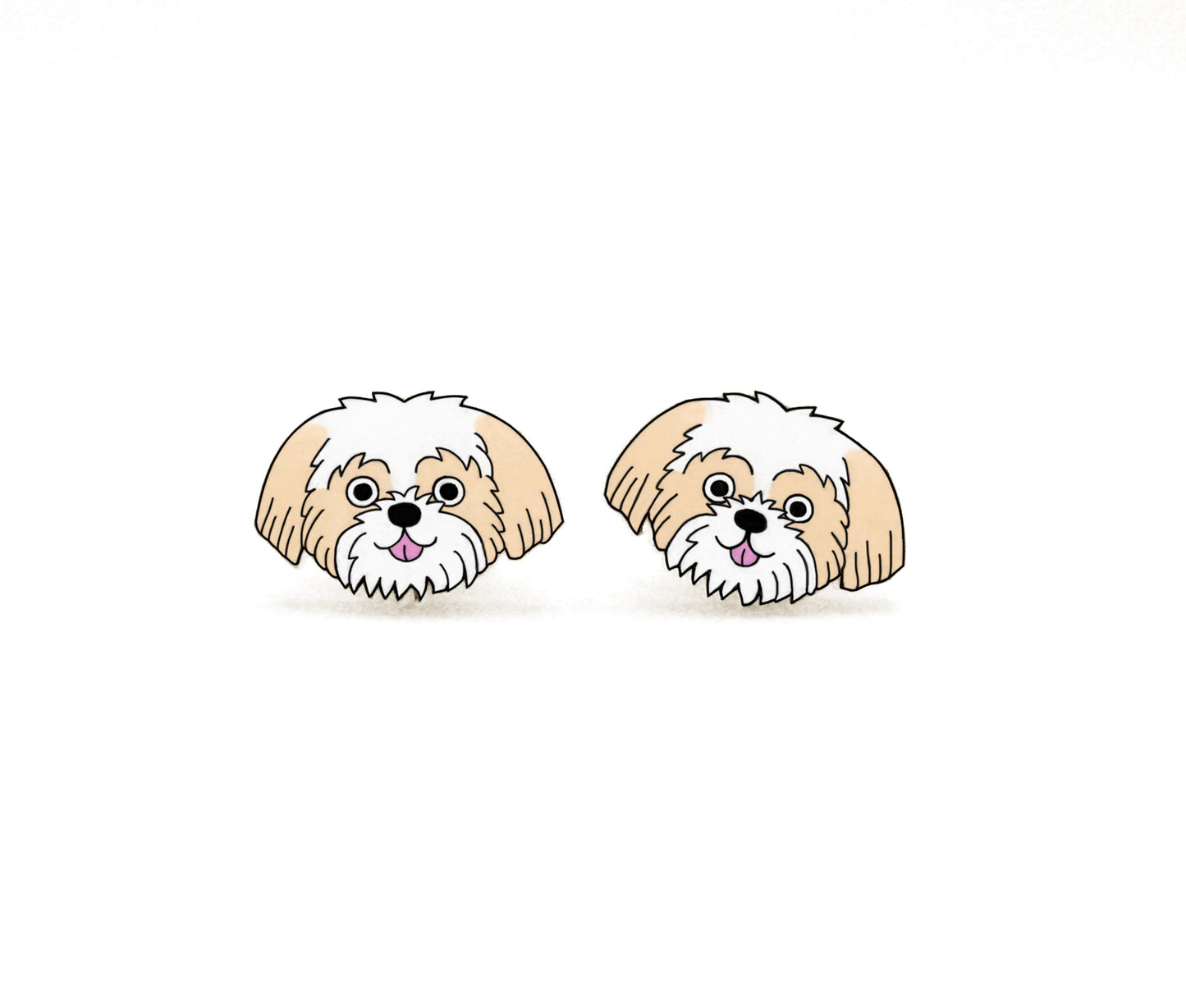 Tiny Gold & White Shih Tzu Stud Earrings | Hypoallergenic Dog Lover Gift