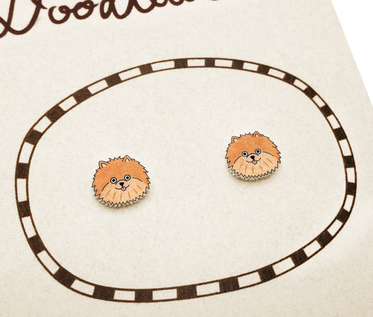 Tiny Orange Pomeranian Stud Earrings | Hypoallergenic Dog Mom Gift