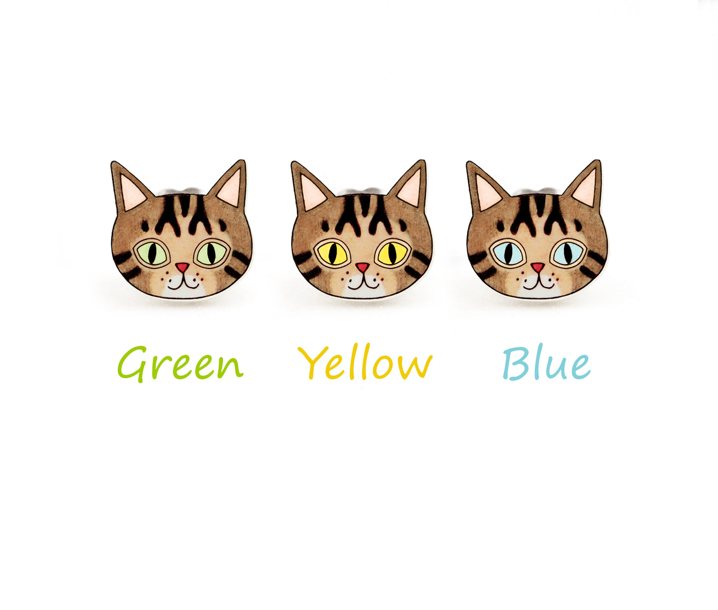 Tiny Brown Tabby Cat Stud Earrings | Hypoallergenic Handcrafted Jewelry