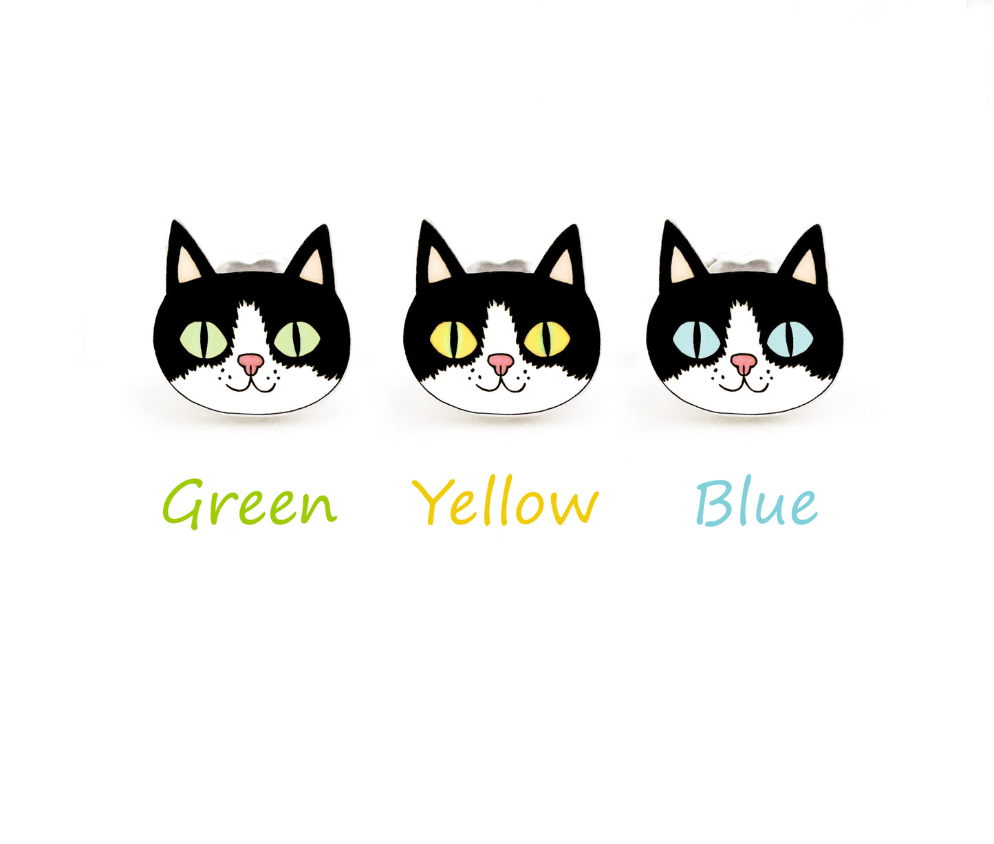 Tiny Black & White Tuxedo Cat Stud Earrings | Hypoallergenic Handmade Pet Jewelry