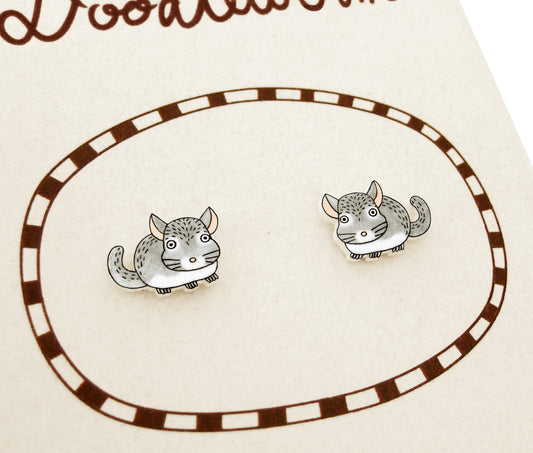 Chinchilla Stud Earrings | Hypoallergenic Cute Pet Jewelry