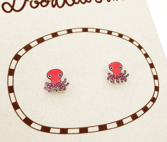 Tiny Pink Octopus Stud Earrings | Hypoallergenic Sea Creature Jewelry