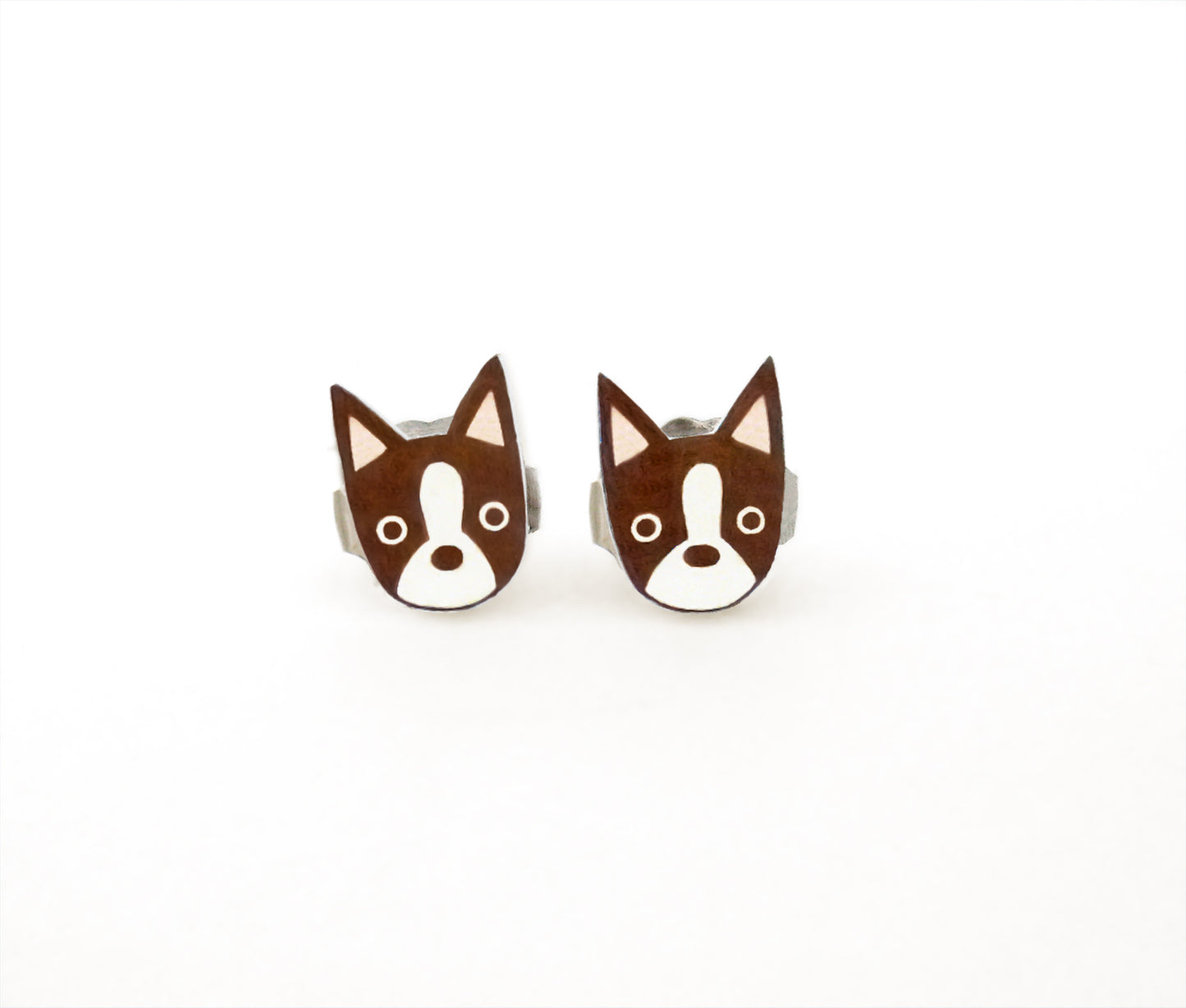 Tiny Brown Red Boston Terrier Stud Earrings | Hypoallergenic Minimalist Dog Jewelry