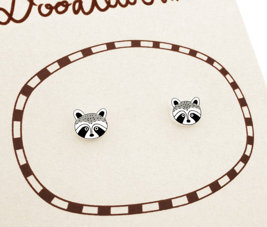 Tiny Raccoon Stud Earrings | Hypoallergenic Woodland Jewelry