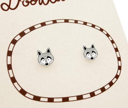 Tiny Wolf Stud Earrings | Hypoallergenic Woodland Jewelry