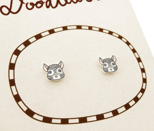 Tiny Chinchilla Stud Earrings | Hypoallergenic Cute Pet Jewelry