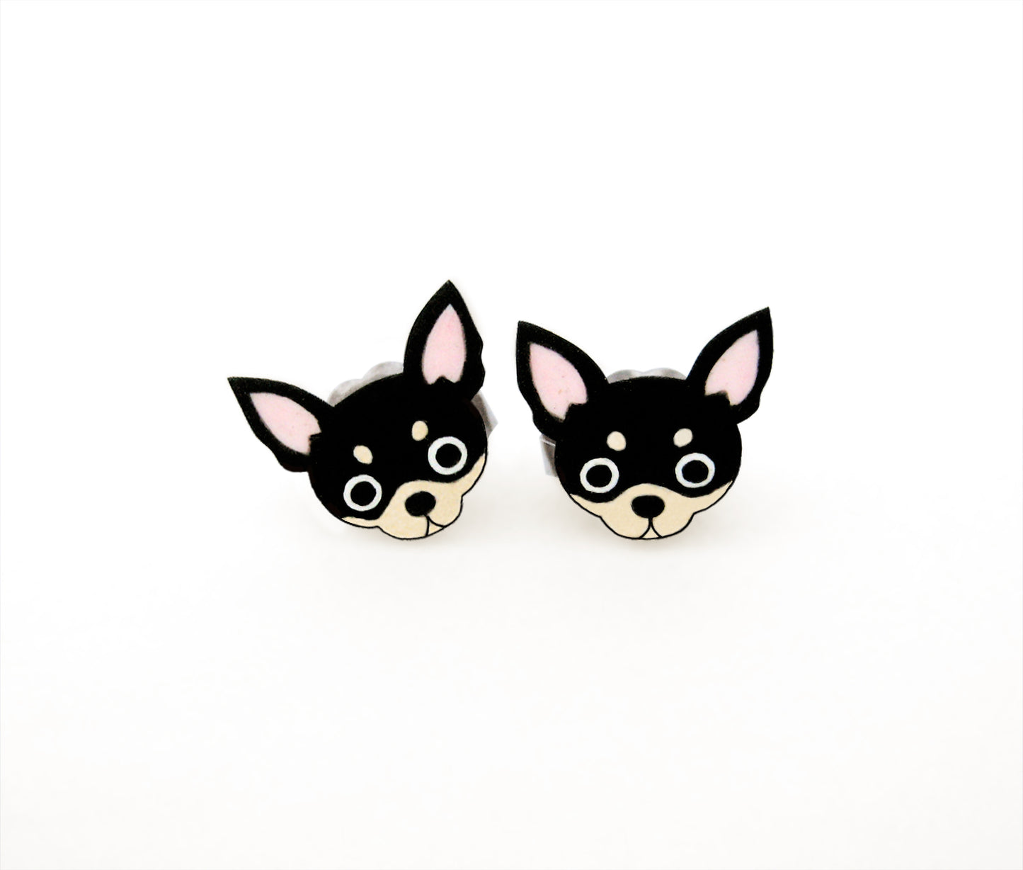 Tiny Black & Tan Chihuahua Stud Earrings | Hypoallergenic Handmade Dog Jewelry