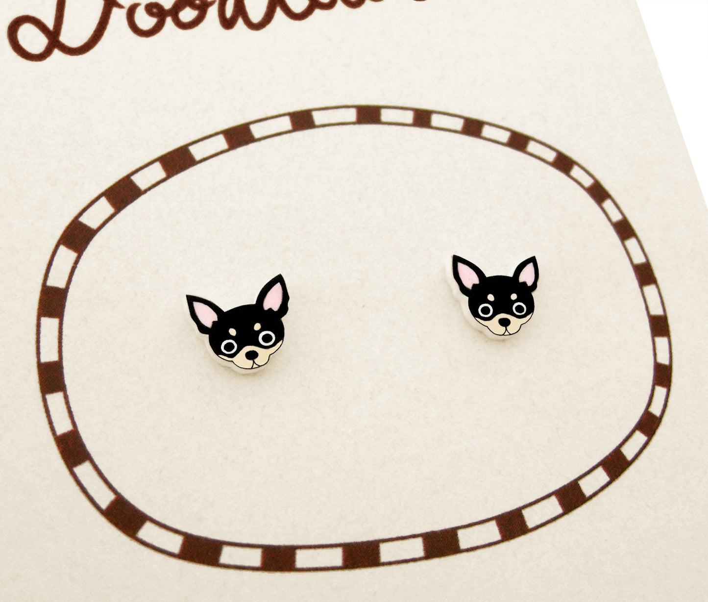 Tiny Black & Tan Chihuahua Stud Earrings | Hypoallergenic Handmade Dog Jewelry