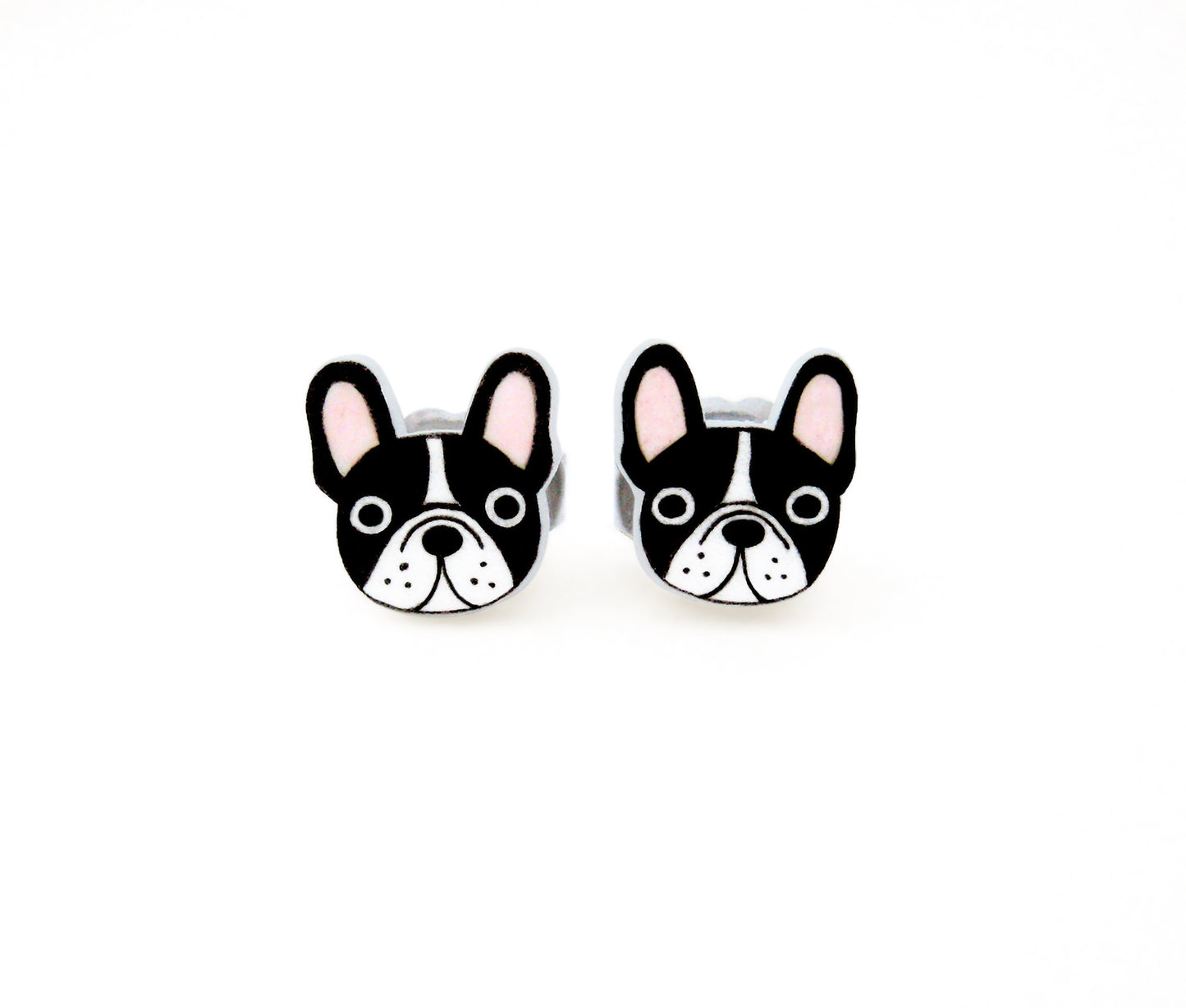 Tiny Black & White French Bulldog Stud Earrings | Hypoallergenic Dog Mom Gift