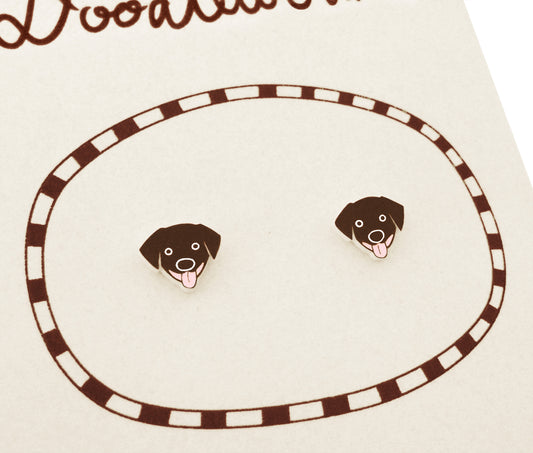 Tiny Chocolate Labrador Retriever Stud Earrings | Hypoallergenic Brown Dog Jewelry