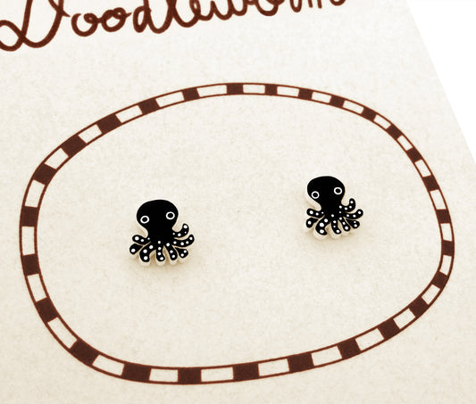 Tiny Black Octopus Stud Earrings | Hypoallergenic Sea Creature Jewelry