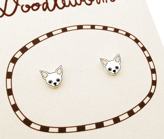 Tiny White Chihuahua Stud Earrings | Hypoallergenic Handmade Dog Jewelry