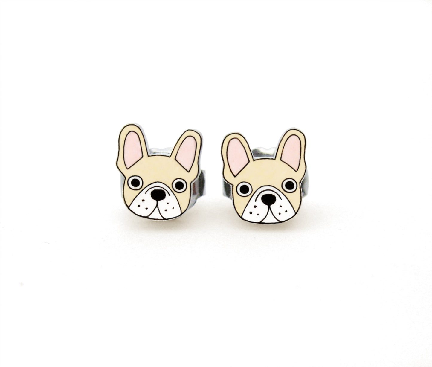 Tiny Cream French Bulldog Stud Earrings | Hypoallergenic Handmade Earrings