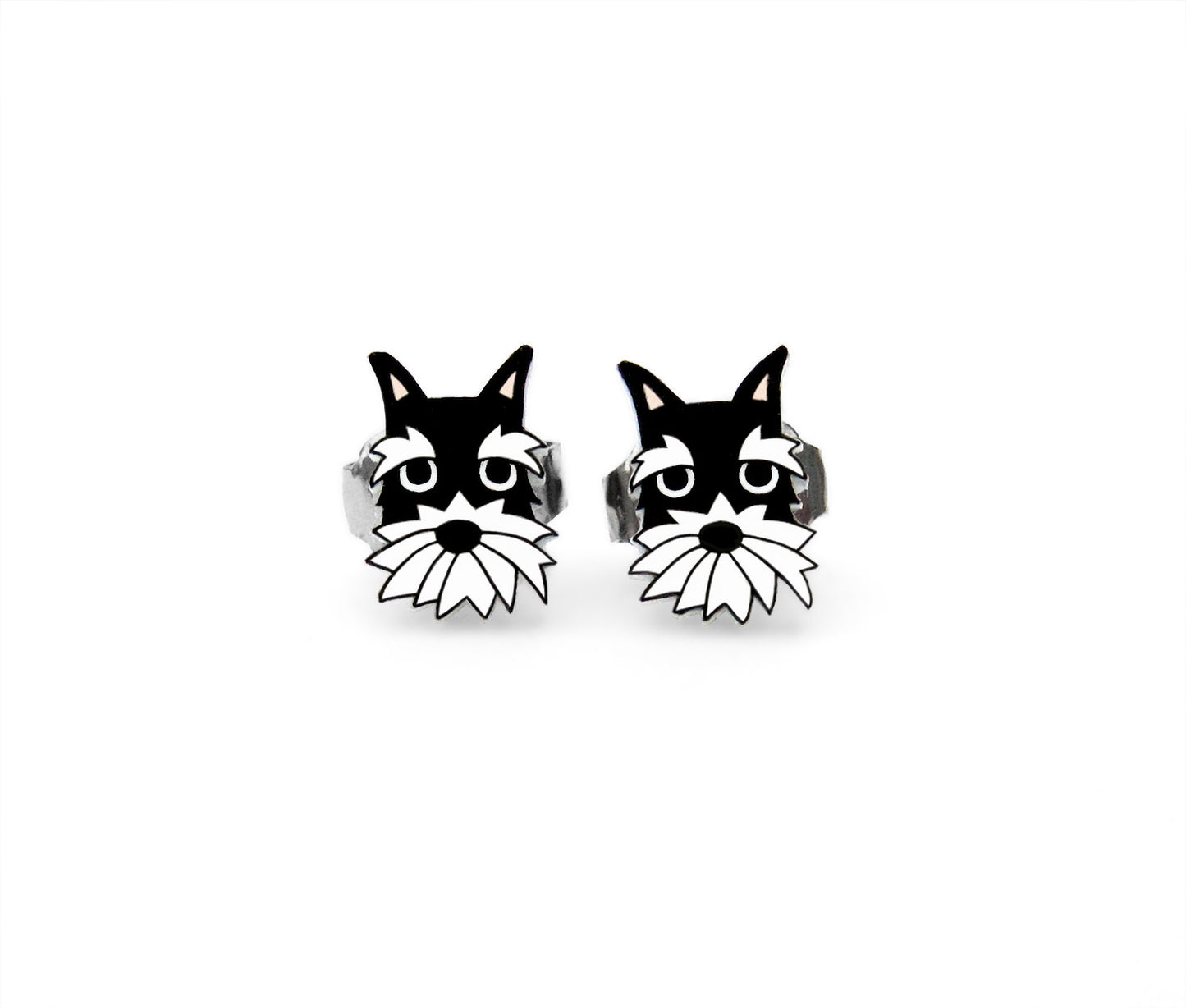 Tiny Black Silver Schnauzer Stud Earrings | Hypoallergenic Dog Lover Gift