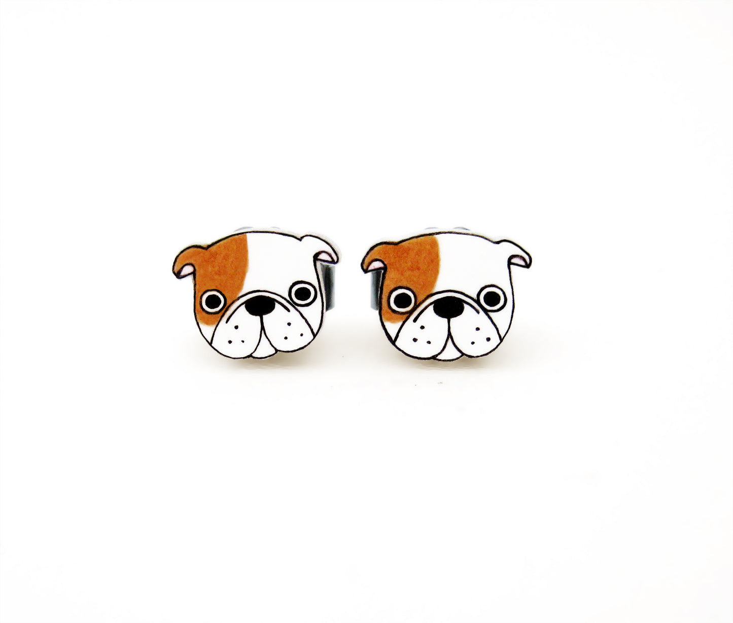 Brown Tan White English Bulldog Stud Earrings