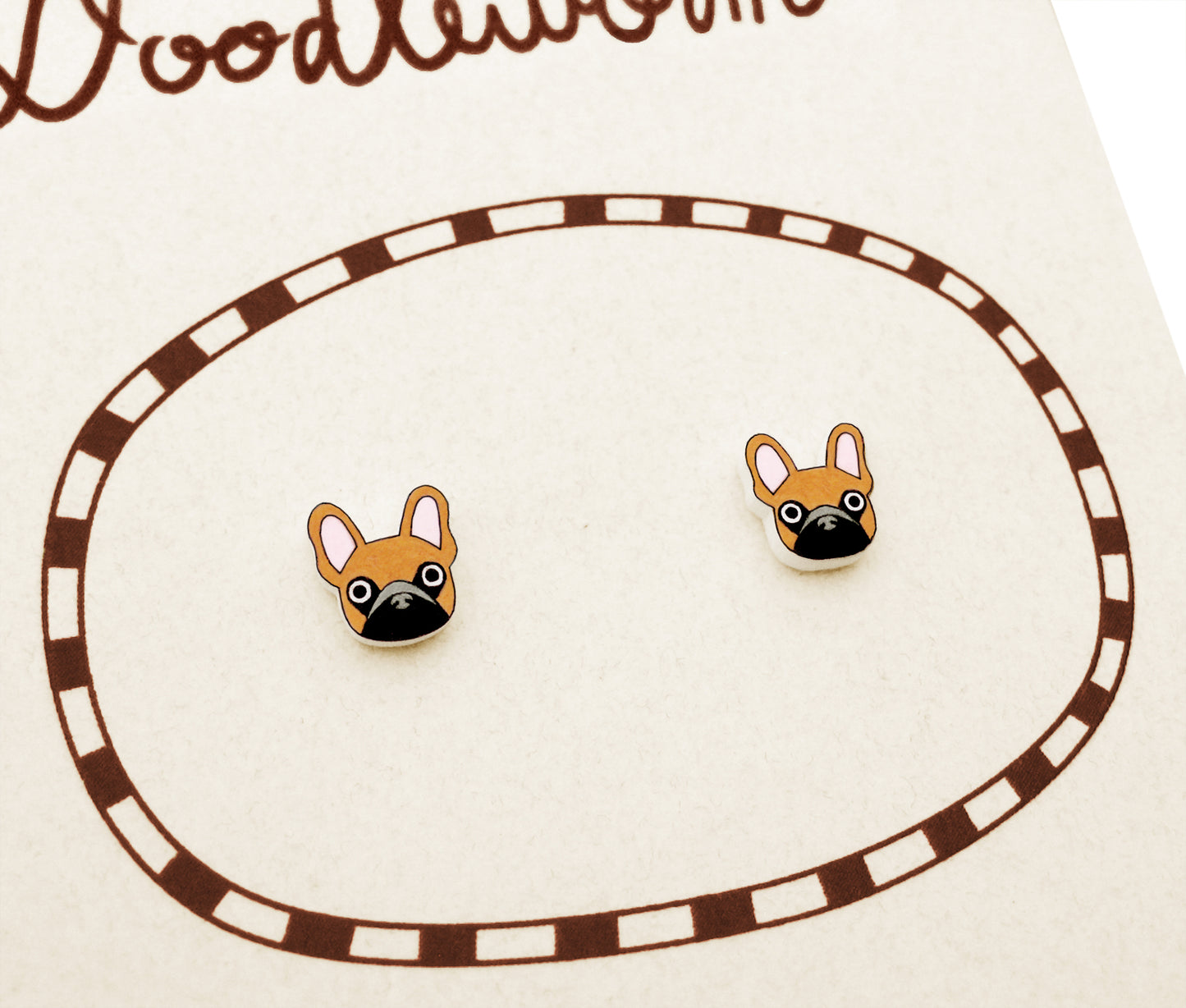 Tiny Red Fawn French Bulldog Stud Earrings | Hypoallergenic Handcrafted Jewelry