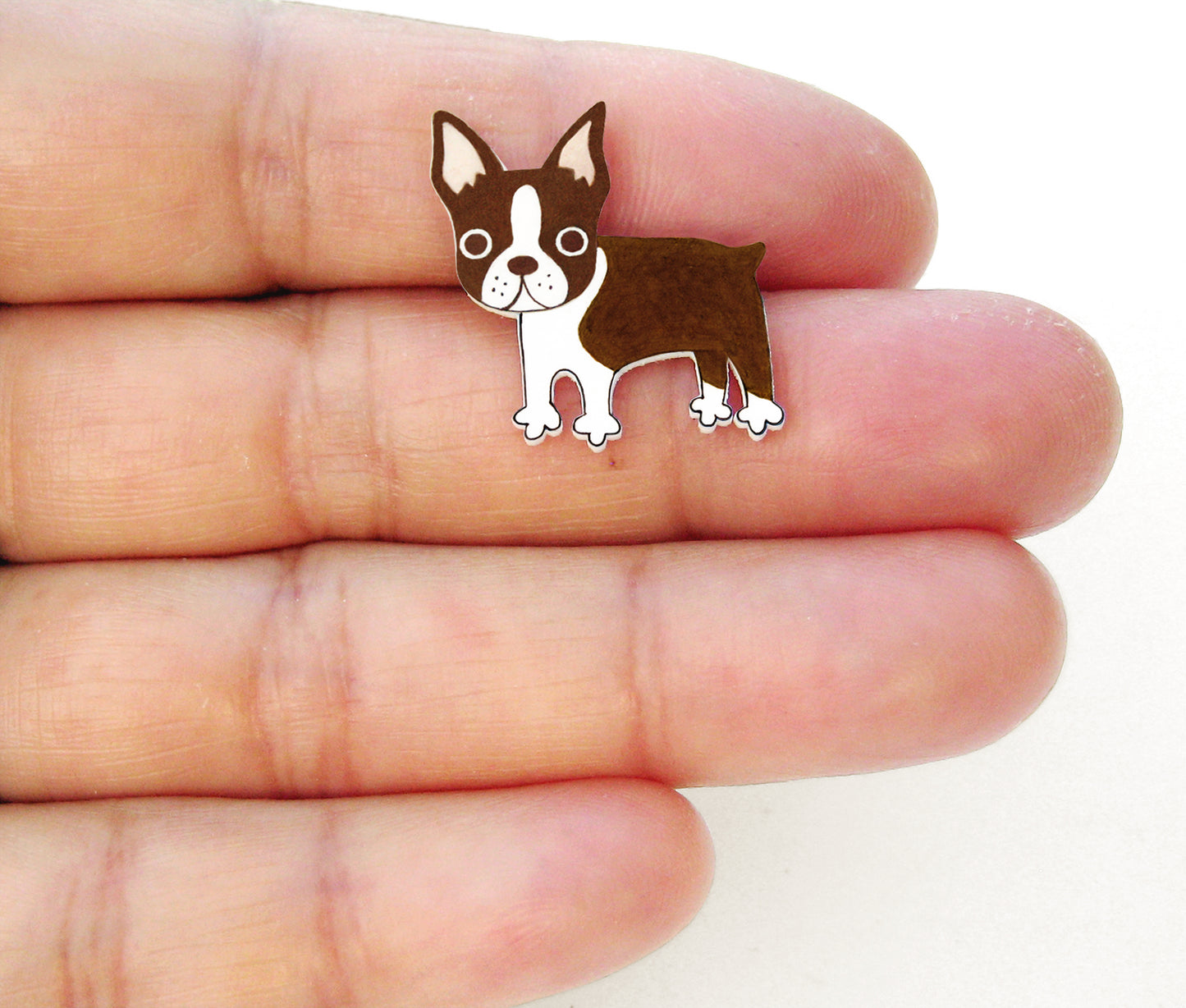 Brown Red Boston Terrier Pin (Whole Body) | Handmade Dog Brooch