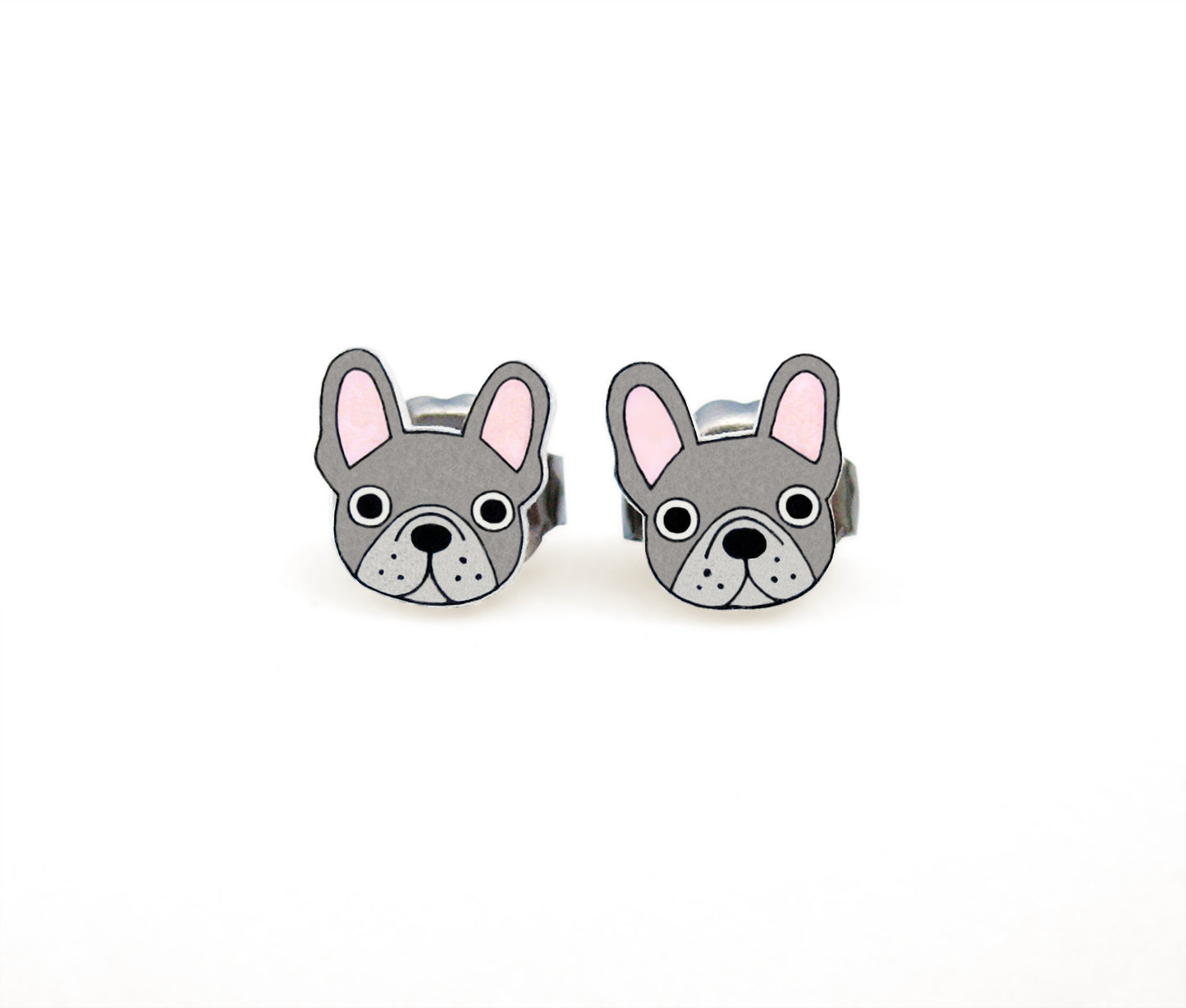 Tiny Blue Gray Lilac French Bulldog Stud Earrings | Hypoallergenic Dog Lover Gift