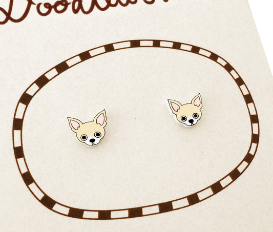 Tiny Cream Chihuahua Stud Earrings | Hypoallergenic Dog Mom Gift