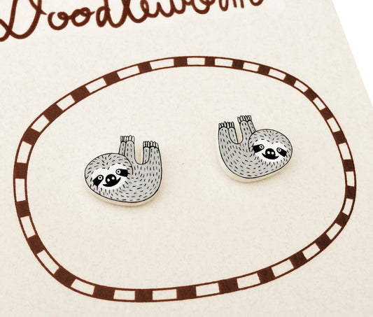 Hanging Sloth Stud Earrings | Hypoallergenic Animal Jewelry