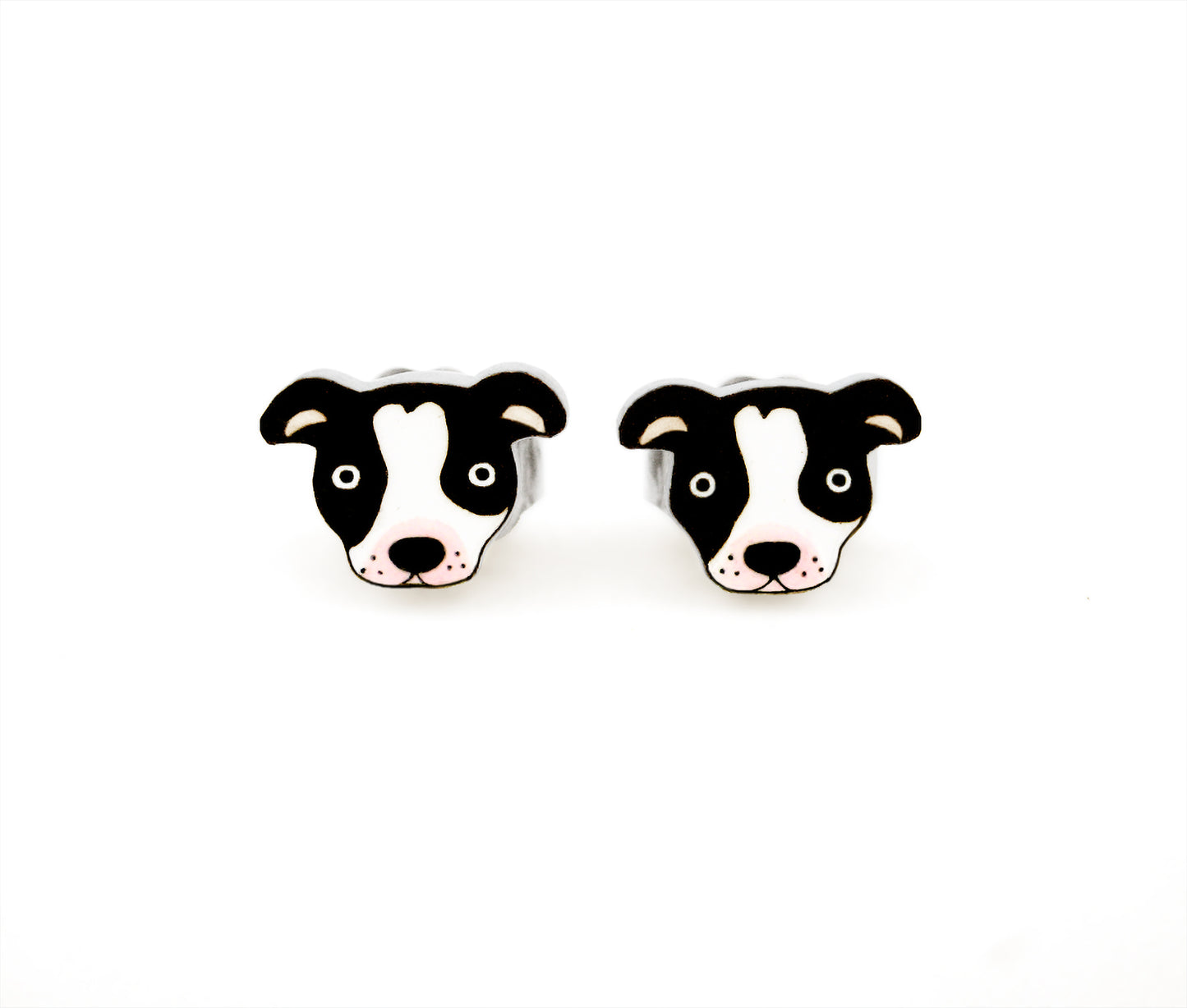 Tiny Black & White Pit Bull Stud Earrings | Hypoallergenic Handmade Dog Jewelry