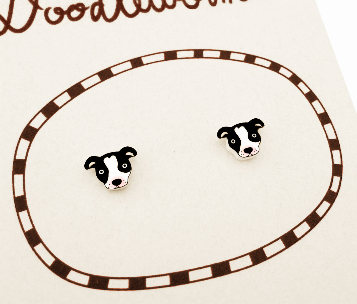 Tiny Black & White Pit Bull Stud Earrings | Hypoallergenic Handmade Dog Jewelry