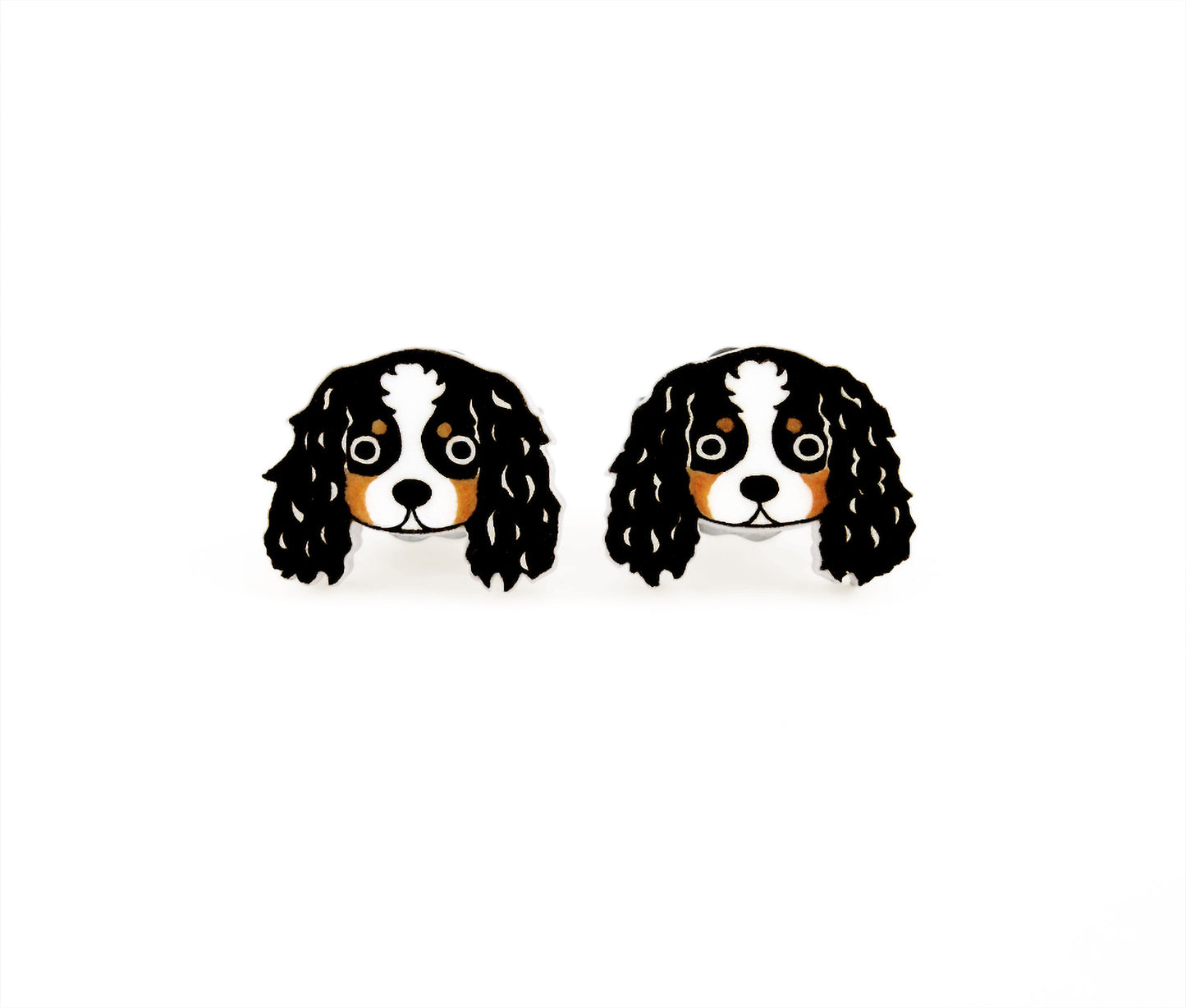 Tiny Tricolor Cavalier King Charles Spaniel Stud Earrings | Hypoallergenic Dog Jewelry