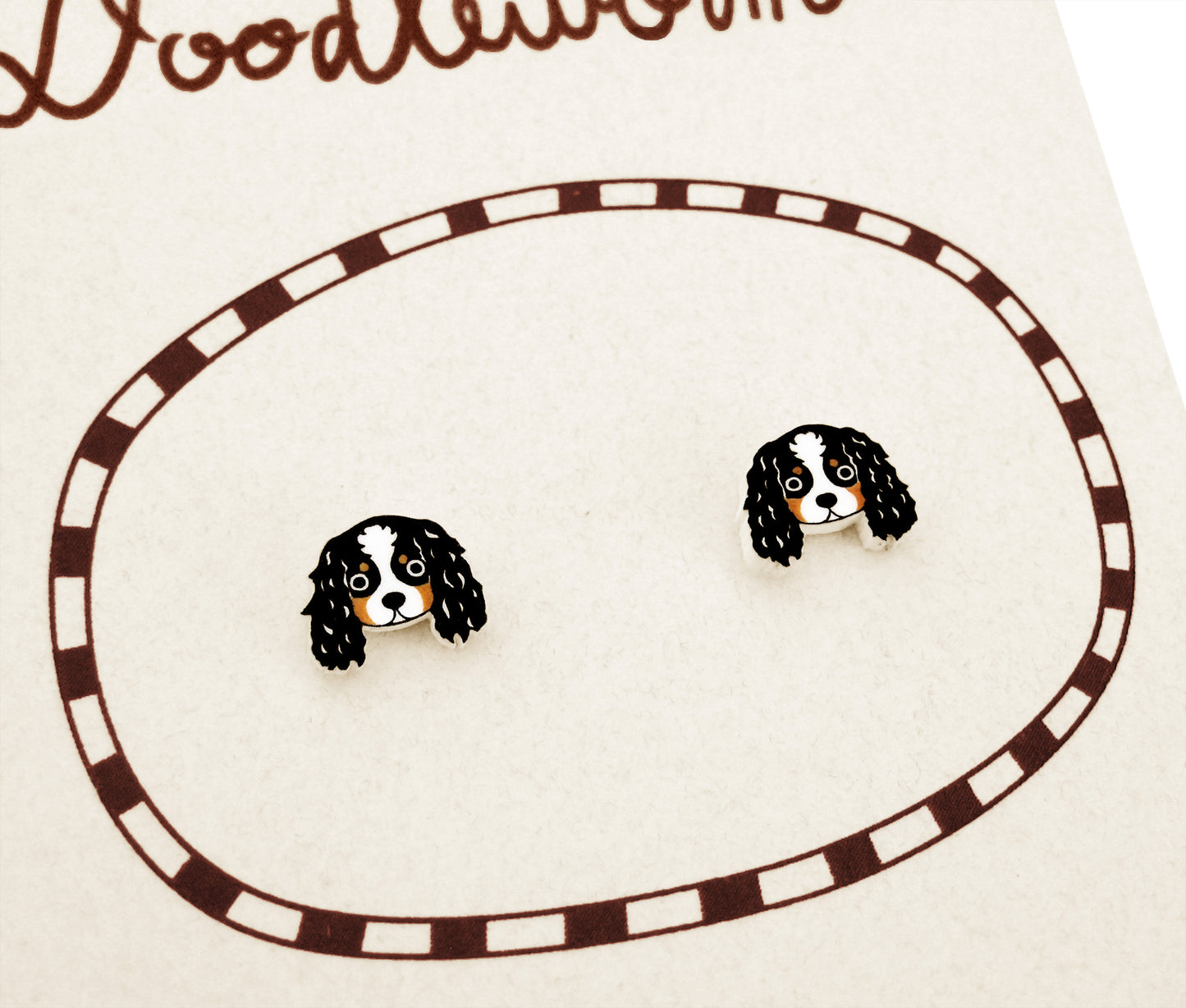 Tiny Tricolor Cavalier King Charles Spaniel Stud Earrings | Hypoallergenic Dog Jewelry