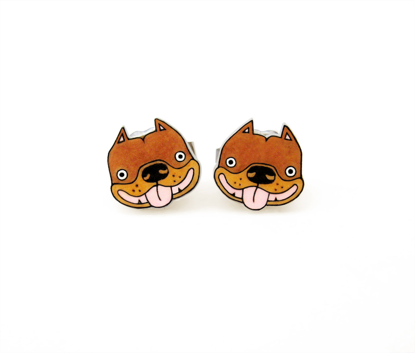 Tiny Brown Tan Pit Bull Stud Earrings | Cute Ear Cropped Dog Jewelry | Hypoallergenic
