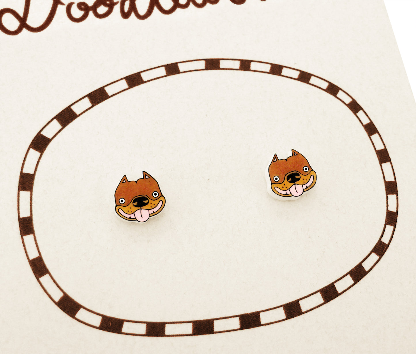 Tiny Brown Tan Pit Bull Stud Earrings | Cute Ear Cropped Dog Jewelry | Hypoallergenic