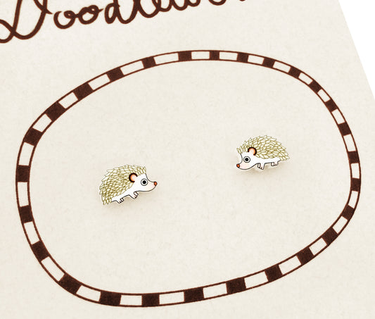 Tiny White Hedgehog Stud Earrings | Hypoallergenic Pet Jewelry