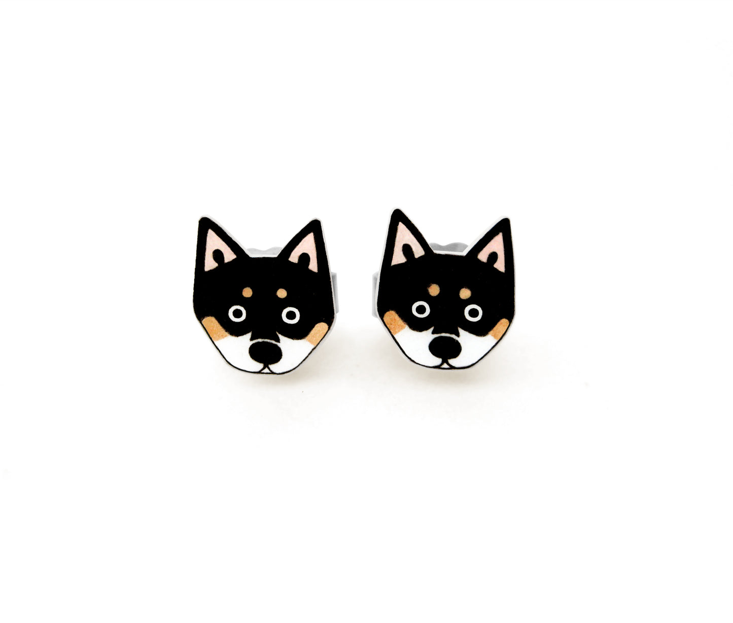 Tiny Black & Tan Shiba Inu Stud Earrings | Hypoallergenic Dog Jewelry