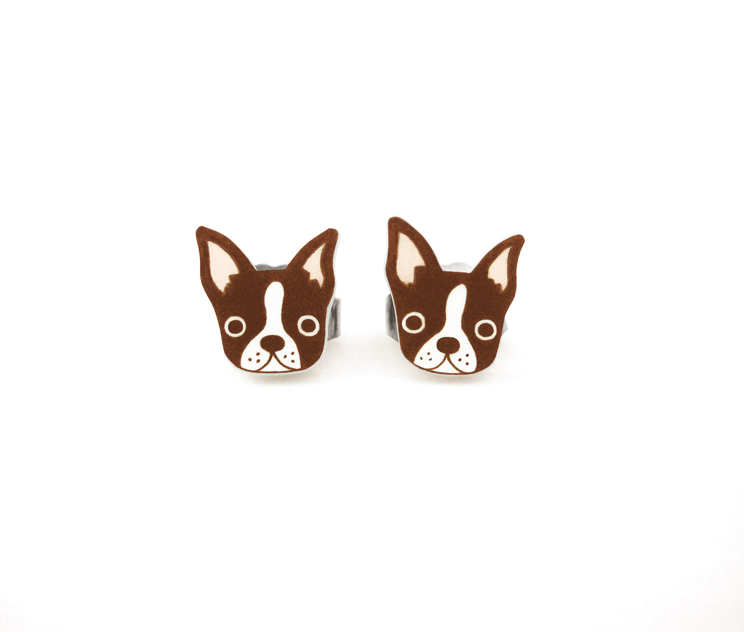 Tiny Brown Red Boston Terrier Stud Earrings | Hypoallergenic Dog Lover Gift