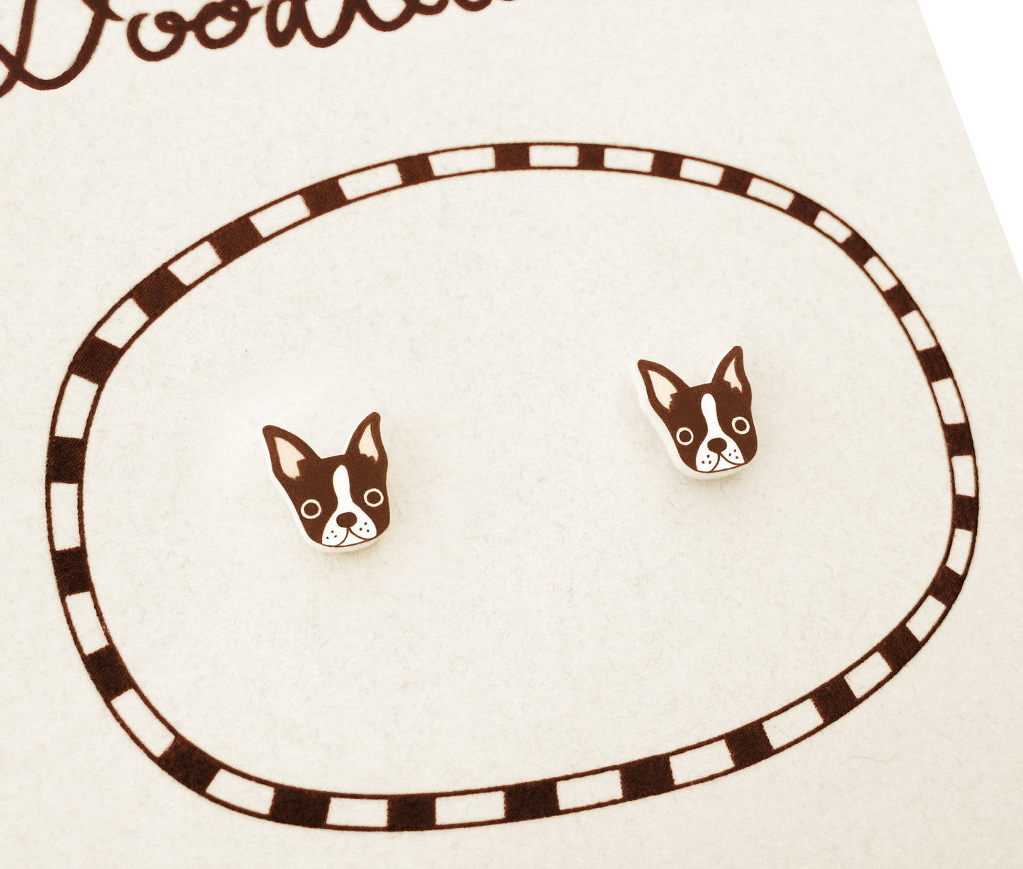 Tiny Brown Red Boston Terrier Stud Earrings | Hypoallergenic Dog Lover Gift