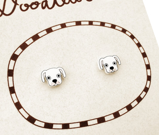 Tiny White Boxer Stud Earrings | Hypoallergenic Dog Jewelry