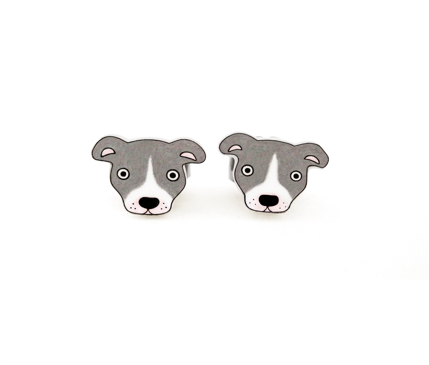 Tiny Blue Gray Lilac & White Pit Bull Stud Earrings | Hypoallergenic Handmade Pitbull Jewelry