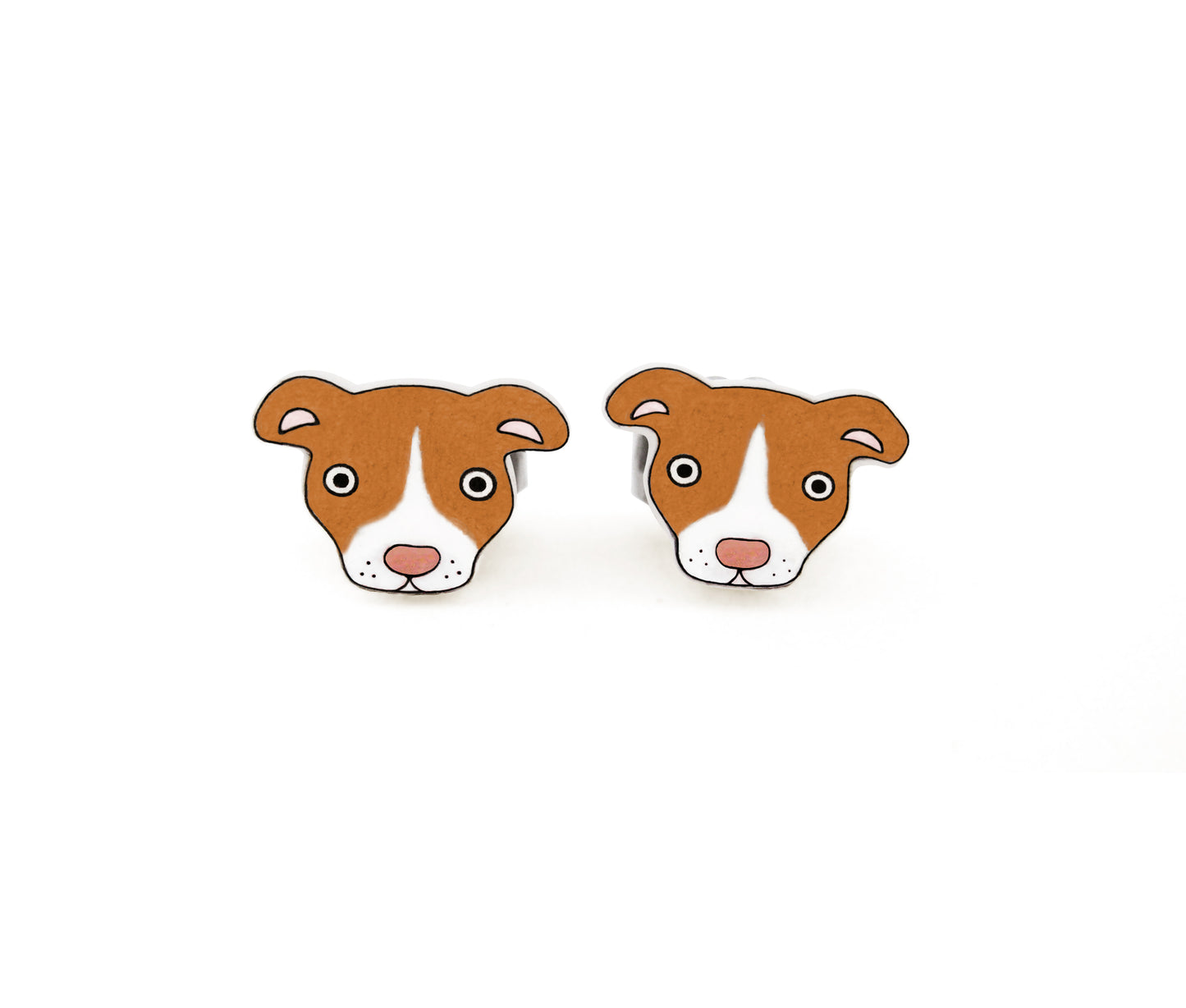 Tiny Red & White Red Nose Pit Bull Stud Earrings | Hypoallergenic Pitbull Jewelry