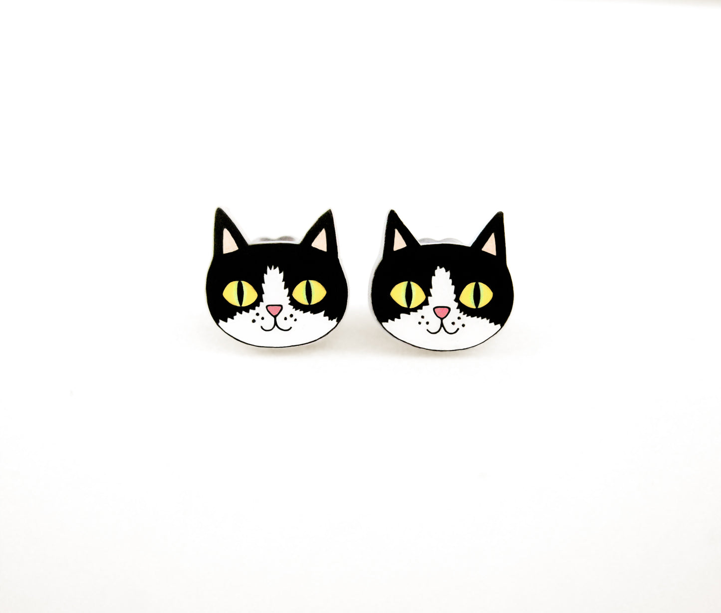 Tiny Black & White Tuxedo Cat Stud Earrings | Hypoallergenic Handmade Pet Jewelry