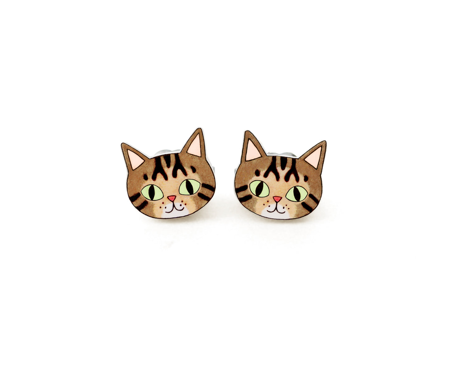 Tiny Brown Tabby Cat Stud Earrings | Hypoallergenic Handcrafted Jewelry