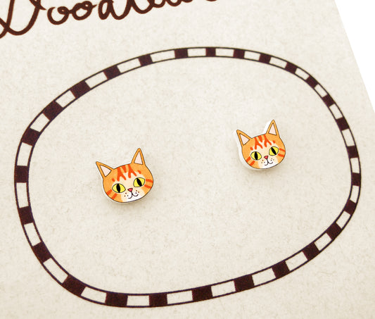 Tiny Orange Tabby Cat Stud Earrings | Handcrafted Ginger Cat Jewelry