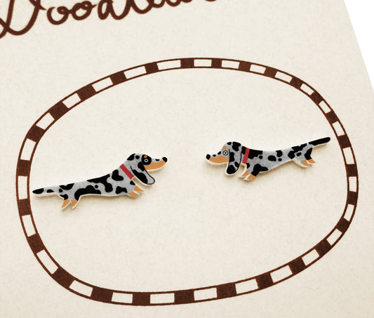 Tiny Dapple Dachshund Stud Earrings | Hypoallergenic Dog Jewelry | Doxie Lover Gift