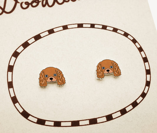 Tiny Ruby Cavalier King Charles Spaniel Stud Earrings | Hypoallergenic Handmade Dog Jewerly