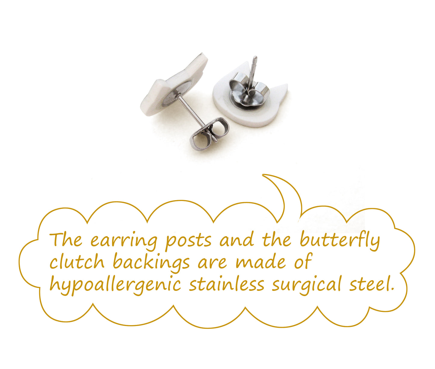 Beige Cream British Shorthair Cat Stud Earrings