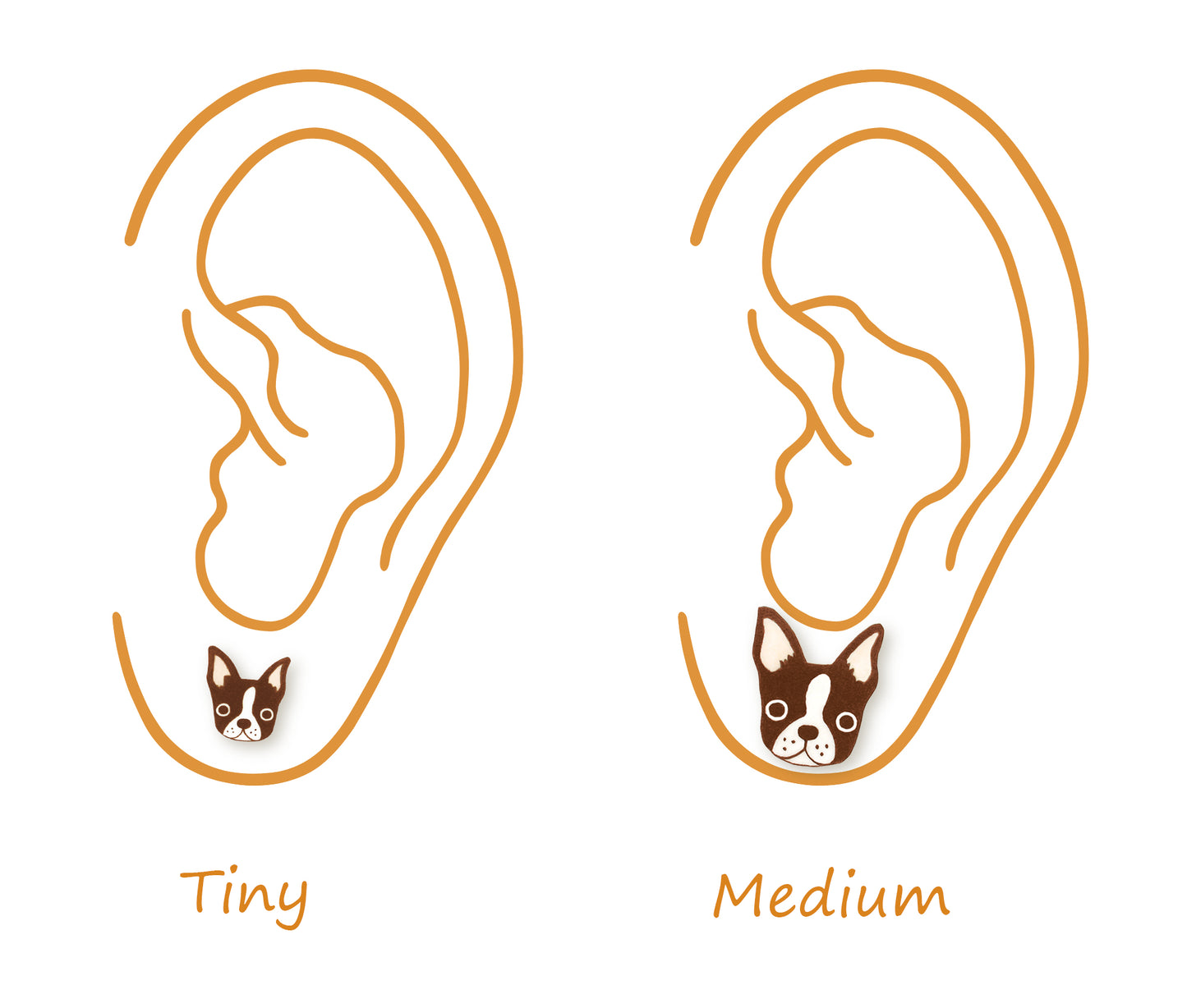 Tiny Brown Red Boston Terrier Stud Earrings | Hypoallergenic Dog Lover Gift