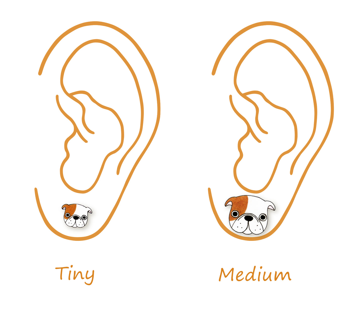 Brown Tan White English Bulldog Stud Earrings