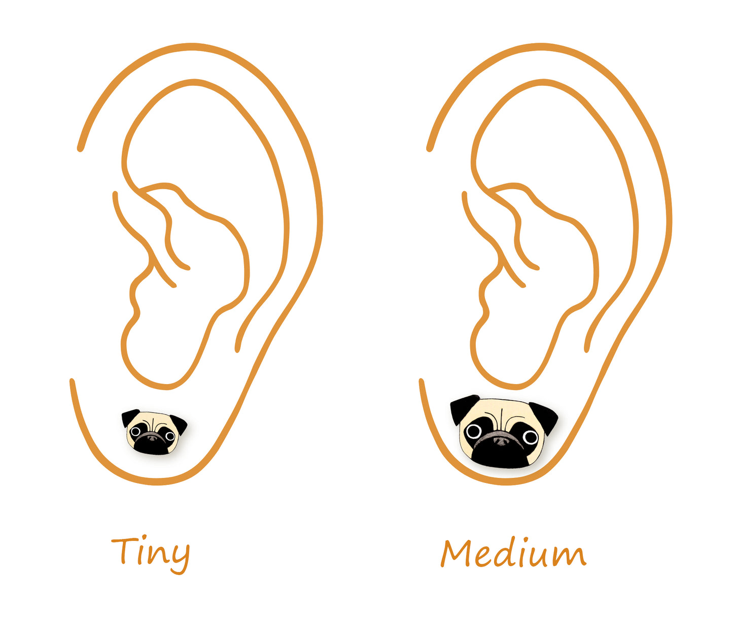 Tiny Fawn Pug Stud Earrings | Hypoallergenic Dog Lover Gift
